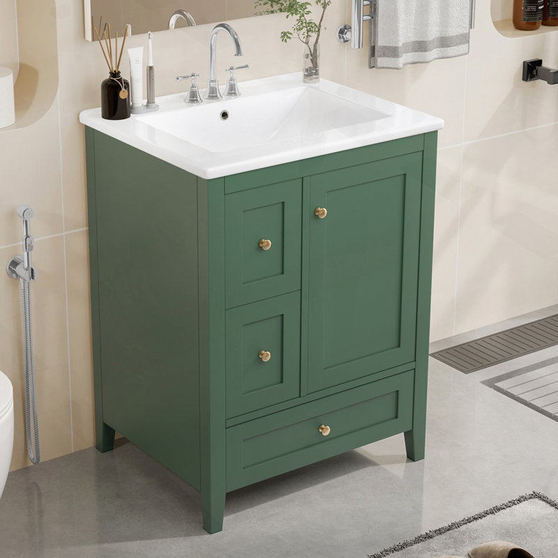 Meuble-lavabo polyvalent avec options de rangement avancées et finition élégante, Vert foncé
