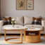 Table basse ronde gigogne avec plateau en marbre blanc, rangement à 2 niveaux et 1 tiroir