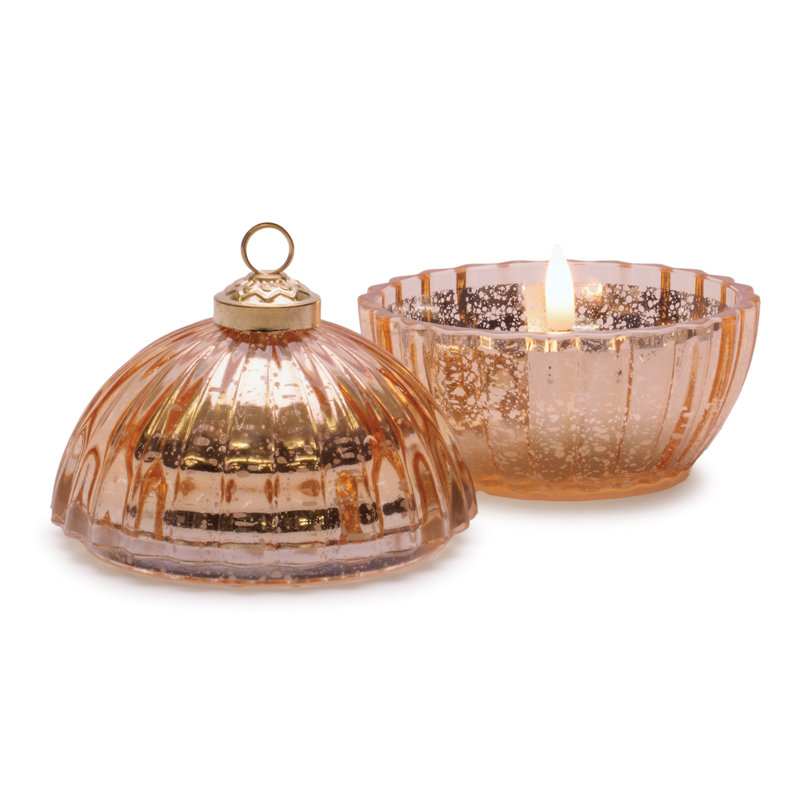 Glass Ornament with LED Candle Inside 4"D, Jaune