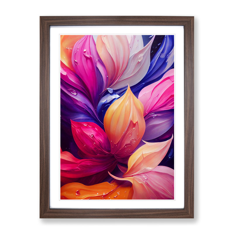 Vibrant Flowers No.7 - Single Picture Frame Print, 64cm H x 46cm W x 2cm D, Walnut