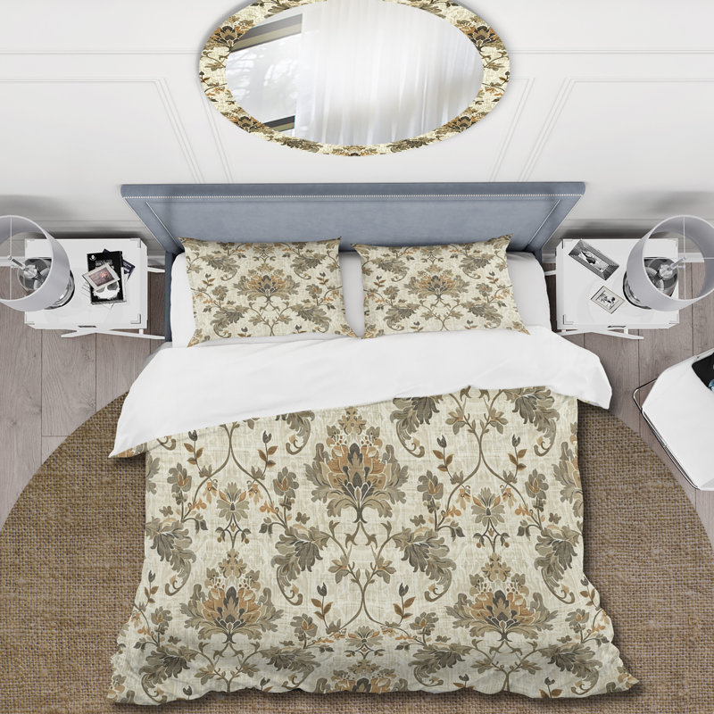 Ensemble de housse de couette Beige Country Floral Chic, Housse de couette pour grand lit + 2 taies décora