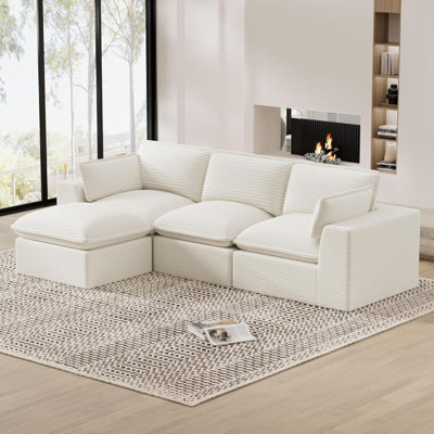 Canapé modulaire de 110 po, canapé convertible en forme de L avec repose-pieds, tissu de velours côtelé doux pour le salon