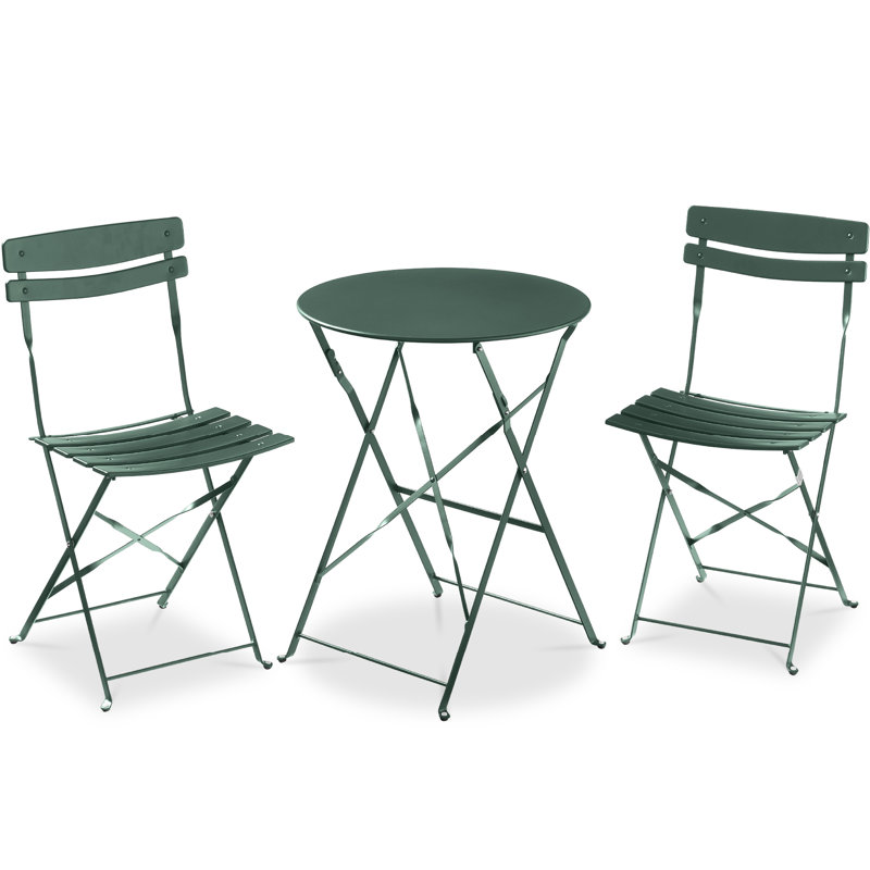  3-Piece Small Bistro Set, Folding Patio Furniture Set Of 2 Chairs And Table - Dark Green, Green