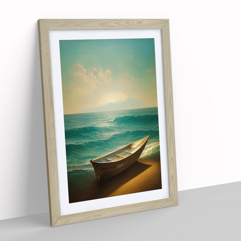 XV1022-1134X Boat On The Beach - Print, 66cm H x 48cm W x 2cm D, Oak Framed, White