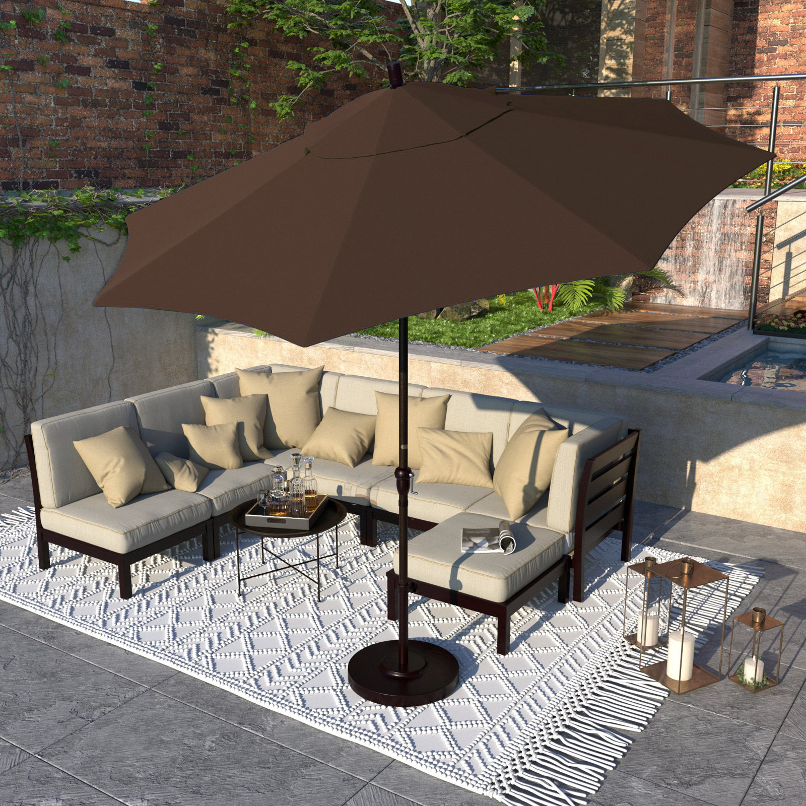 Camry 9' Sunbrella® Market Umbrella, Canvas Bay Brown Sunbrella® Canvas