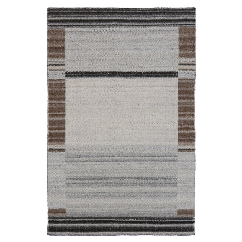 Reversible Flat Weave Durry Brown Flatweave Wool & Viscose Modern Contemporary Hand-Woven Wool and Viscose Area Rug