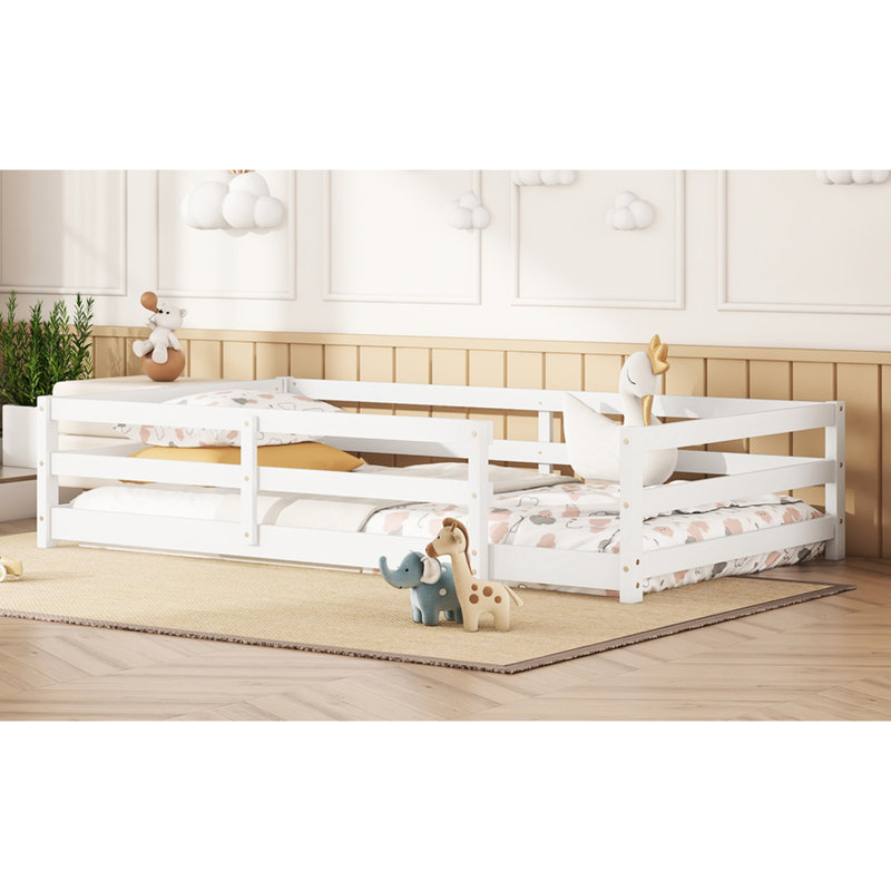 Twin Size White Floor Bed For , Fence, Pine Frame, Quick And Simple Setup