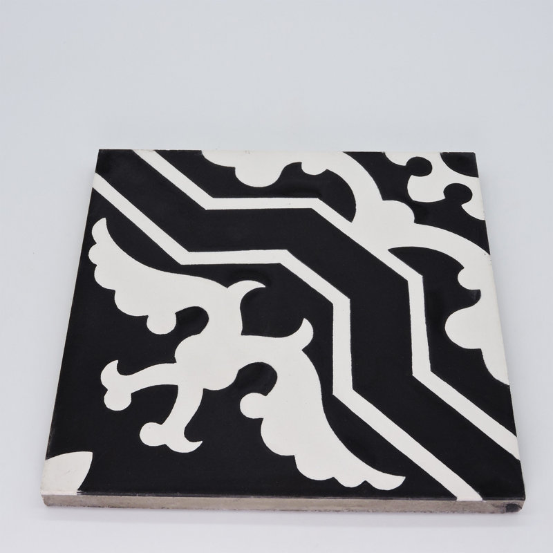 Carreau de mur et de sol à motif ciment 8 po x 8 po Temara, Noir / Blanc