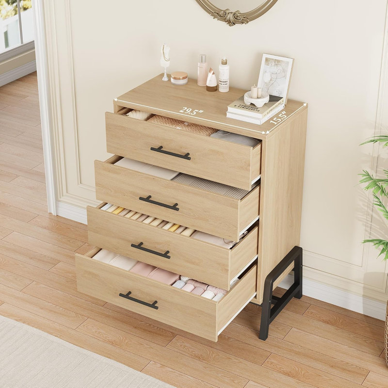 4-Drawer Tall Dresser with Storage, 38.6" Freestanding Wooden Chest for Bedroom, Living Room, Entryway, Yellow