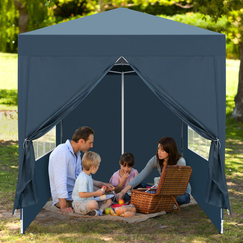 Outdoor Folding Metal Canopy With 4 Sidewalls, 100cm H x 80cm W x 80cm D, Grey
