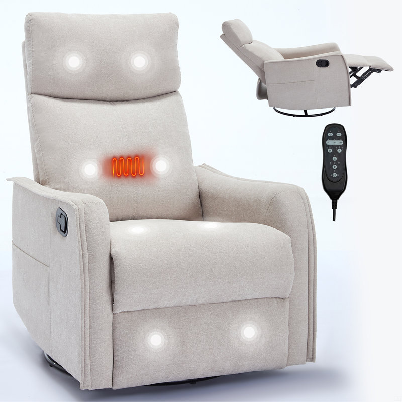 Heat Massage Manual Recliner Chair With Rocker And Swivel, Beige