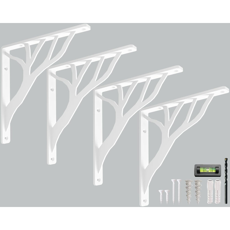 Supports rustiques pour tablette en L rustique par Balin Designs (blanc) pour tablettes de 8 po à 10 po - Supports de cheminée décoratifs en métal robustes - Installation facile avec la quincaillerie incluse - Ensemble de 4