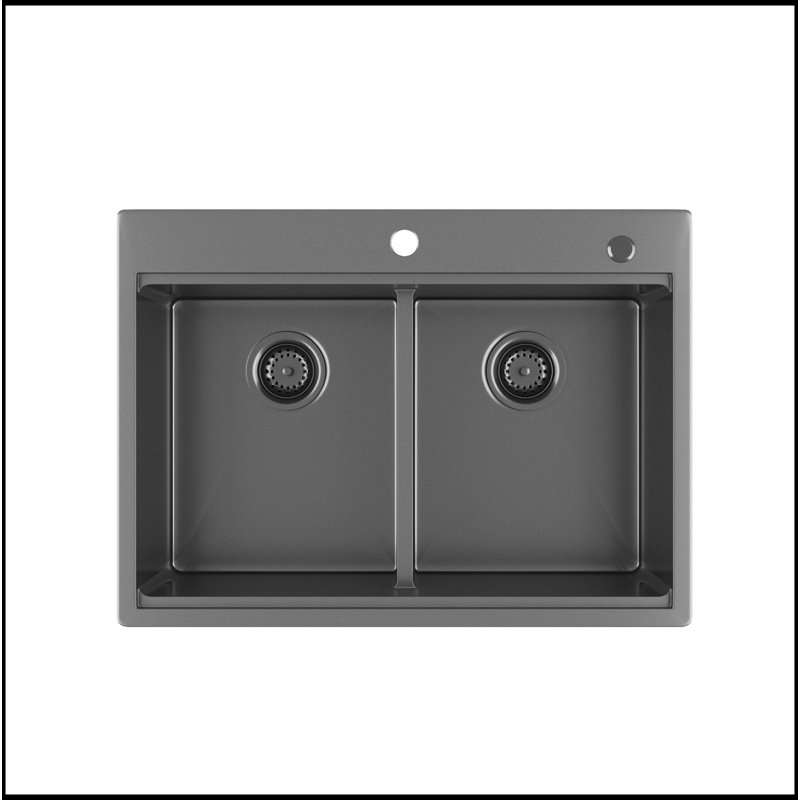 Gunmetal Black  Topmount Workstation  Kitchen Sink 16 Gauge 304 Stainless Steel  Double Bowl Sink