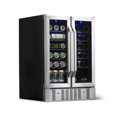 Newair 24” Built-in Dual Zone 18 Bottle and 58 Can Wine and Beverage Fridge in Stainless Steel 