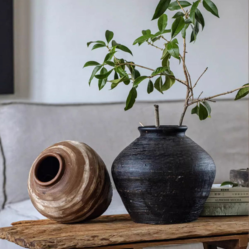 Pot en céramique rétro de style Wabi-Sabi, H 9 po x l 9,1 po x P 9,1 po, Brun