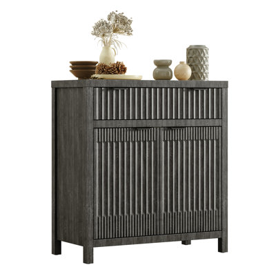 Alzeera Mid-Century Modern Fluted Cabinets with Drawer and Sliding Door, Set of 2, 32" Wide Floor Sideboard Buffet Console Tables for Living Room, Kit by Ebern Designs