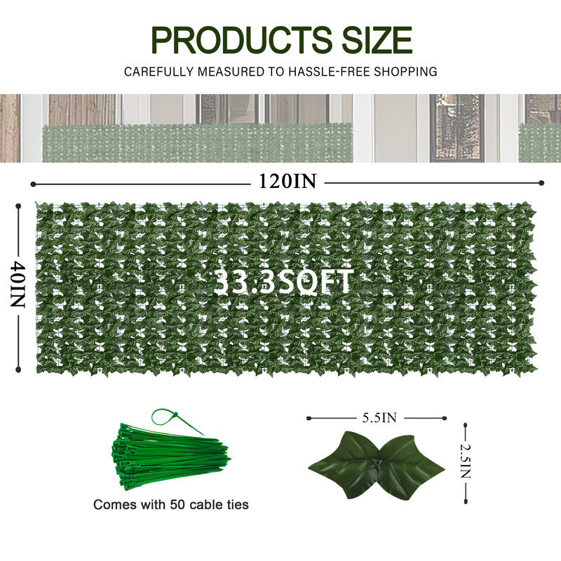 Clôture brise-vue en faux lierre, toile de fond végétale artificielle anti-UV, haie de fausses feuilles de vigne (40 po L x 120 po l)