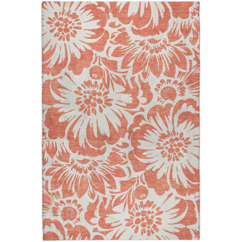 Premium Machine Washable Dream Shag ADS551 Floral Rug, 5' x 7'6", Salmon