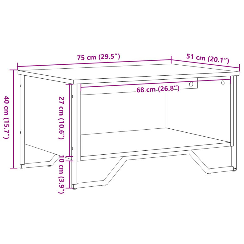 Akkie Coffee Table with Storage, Black, Black, 40cm H x 75cm L x 51cm W