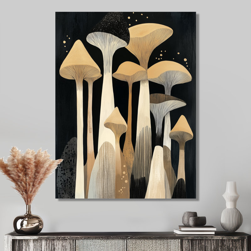 Champignons dorés en grappe - Tableau encadré sur toile, H 32 po x l 24 po, Toile tendue