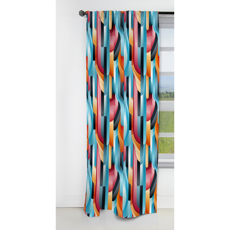 Rideau occultant rayé bleu et rose à motif futuriste à rayures II - 1 panneaux, L 52 po x L 84 po