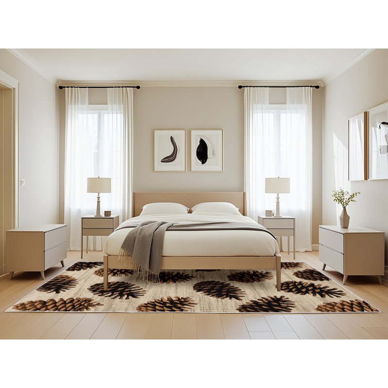 Tapis beige lavable à la machine, Rectangle de 5 pi x 8 pi