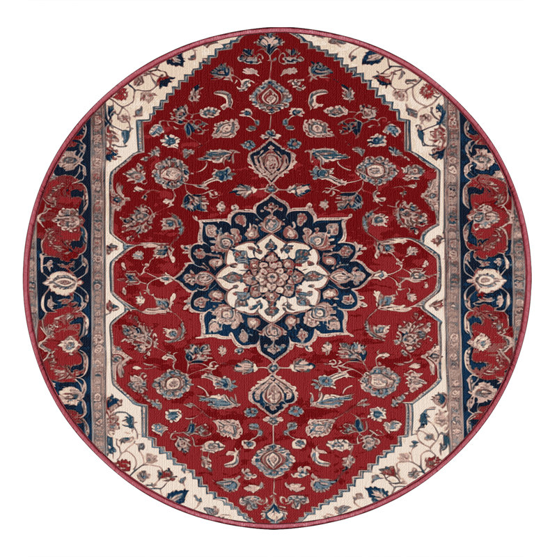 Machine Washable Persian Red Area Rug, Round 3'