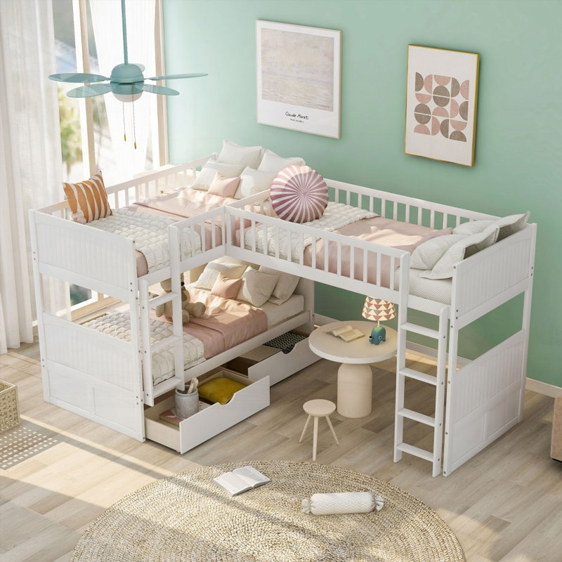 Lit superposé Huybert 2 tiroirs spacieux Durable, Blanc