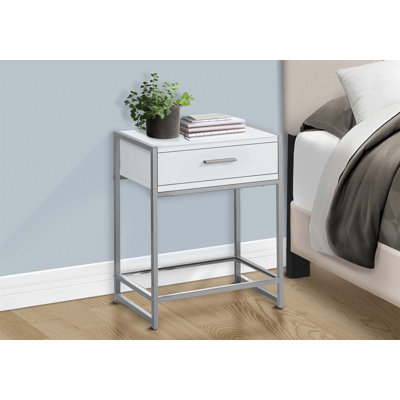 Elegant Nightstand, Nightstand With Tempered Glass Bottom Shelf, Accent Table, End Table With Storage Drawer And Metal Legs
