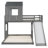 Wooden Twin Over Full Bunk Bed, Loft Bed With Playhouse, Farmhouse, Ladder, Slide And Guardrails, Antique Gray-85820868