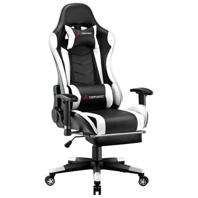 JL Comfurni Adjustable Armrest and Adjustable Headrest PC & Racing Game Chair