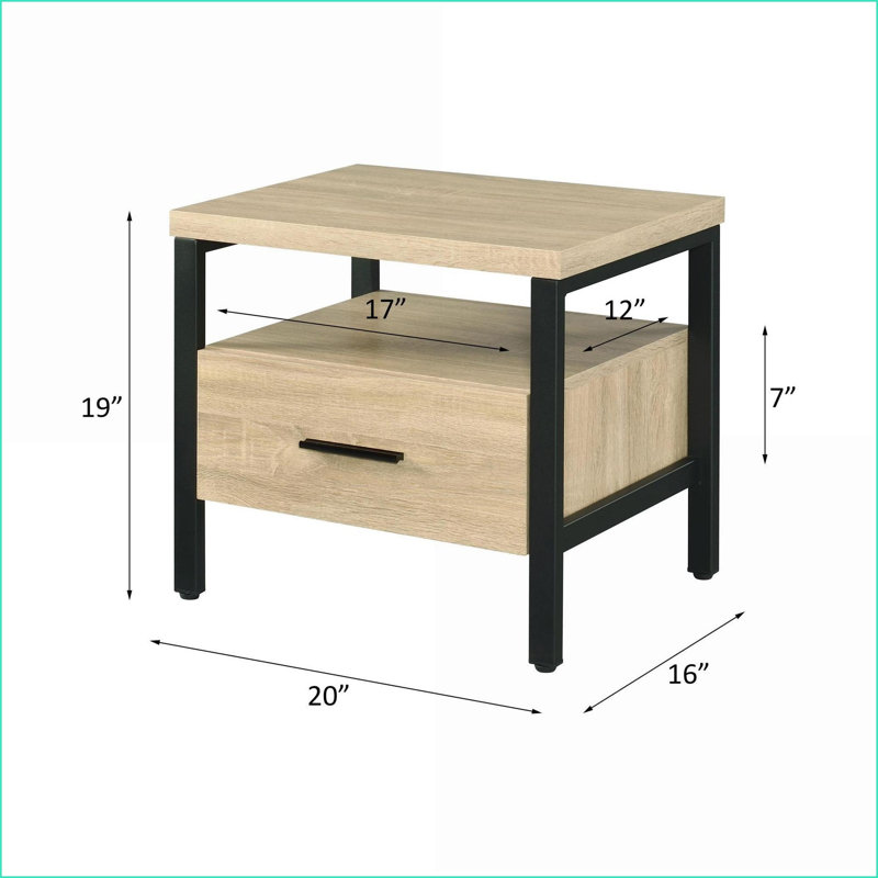 Yawan Oak & amp; Table basse noire avec tiroir de rangement - Décoration de salon peu encombrante, dégagement au sol de 5 po