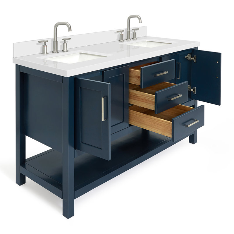 Magnolia Bath Vanity Oval Basin, Midnight Blue, White Quartz, Rectangle 