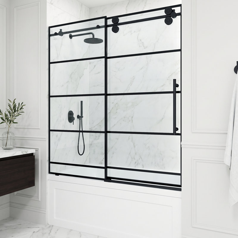 Elan 56-60" W x 66" H Sliding Frameless Tub Door with 3/8" Striped Clear Glass