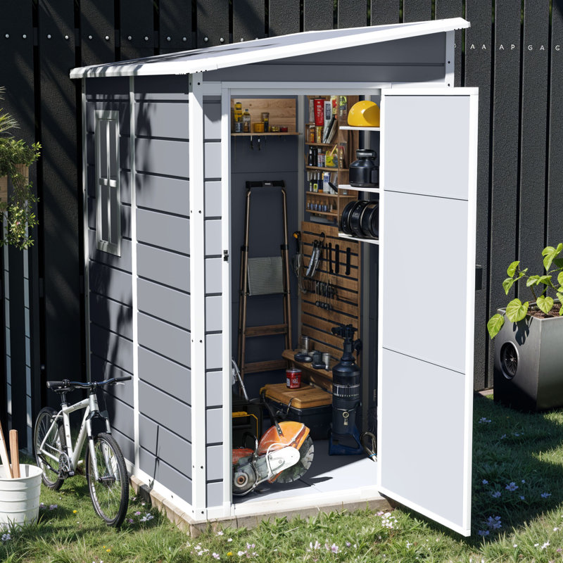 Remise de rangement en résine l 5 pi x P 4 pi, Grey, 60.8" H x 59.98" W x 48" D