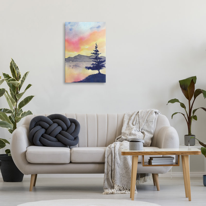 Coucher de soleil radiant sur toile de lac, design par Stephanie Fielden, H 30 po x l 20 po