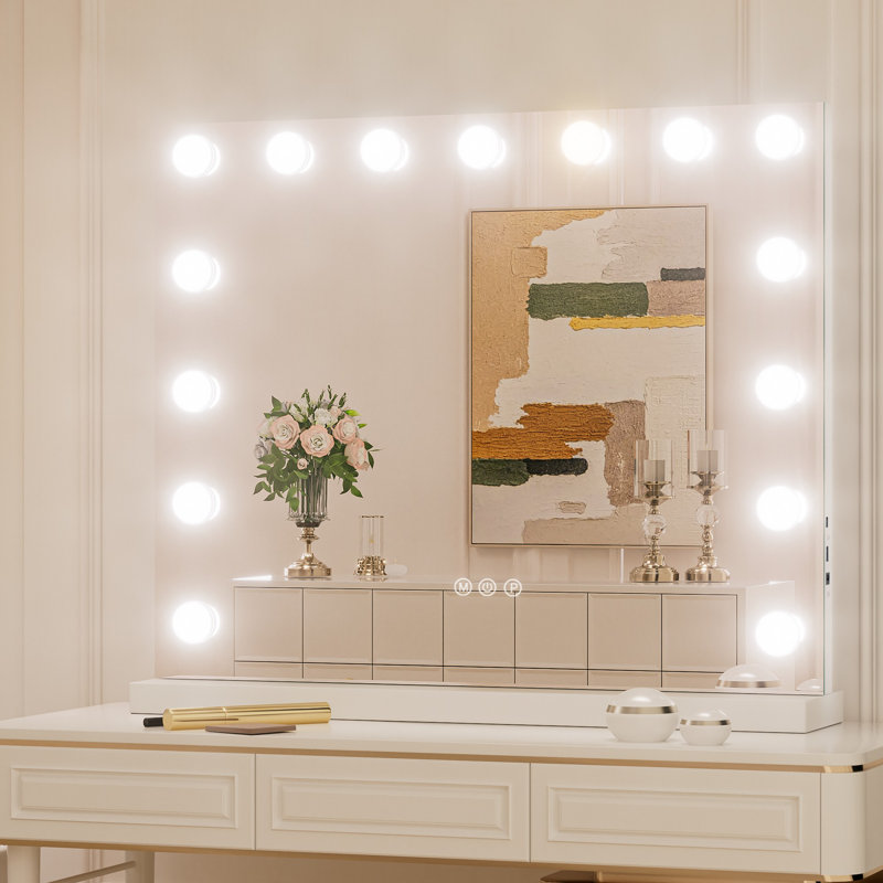 Led Hollywood Iron Makeup Mirror, Adjustable Brightness With Memory Function