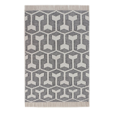 Whales Tail Geometric Area Rug in Black/Ivory