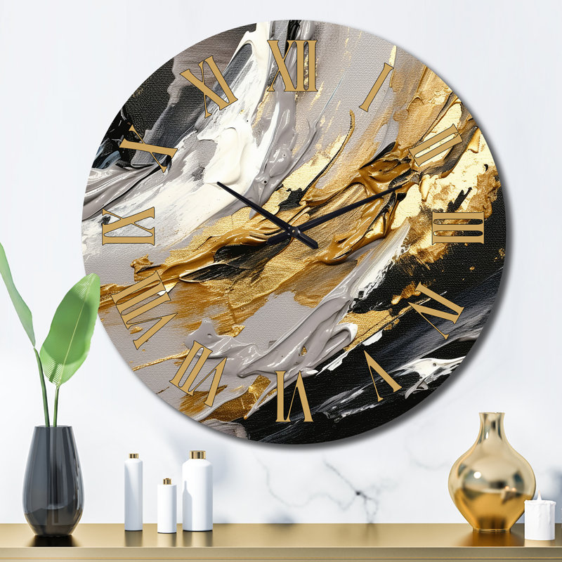 Dreams Of Abundance Black And Gold I Metal Wall Clock, Grand