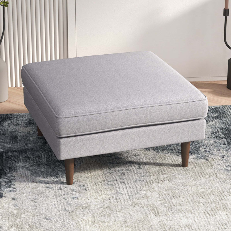 Repose-pieds carré en velours orange Lightner, 100 % lin gris