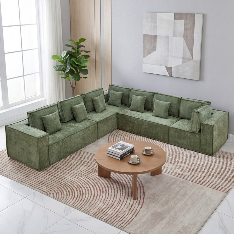 Canapé modulaire surdimensionné en L de 138 po en chenille désossée de 138 po, canapé modulaire surdimensionné à 7 sièges profonds, sans assemblage