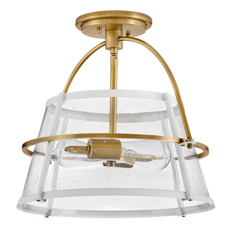 Tournon Glass Semi Flush Mount, Heritage Brass/Polished White