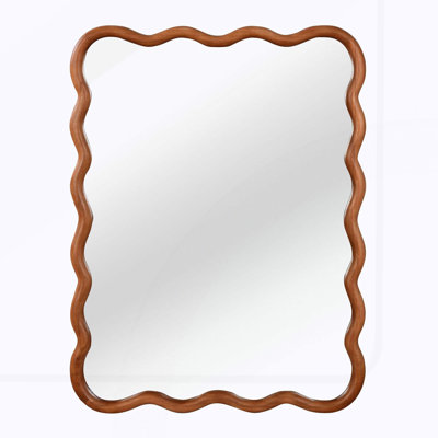 30"x40" Wavy Rectangle Solid Wood Frame Decorative Mirror,For Bedroom, Bathroom, Living Room