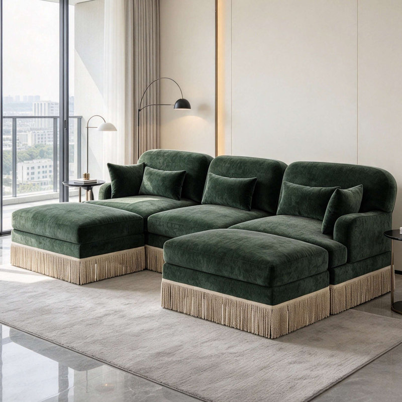 Canapé à 3 places Wilroy Chenille Leopard, H 34,6 po x l 100,3 po x P 55,5 po, Vert foncé