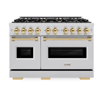 ZLINE Autograph 48" Classic Double Oven Dual Fuel Range w/ Champagne Bronze Accents