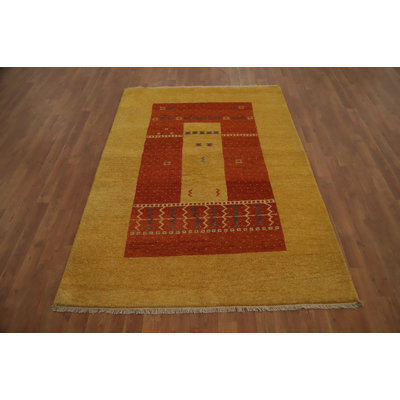 Embrace Warmth with Earth-Toned Geometric Gabbeh Style Rug 5x6