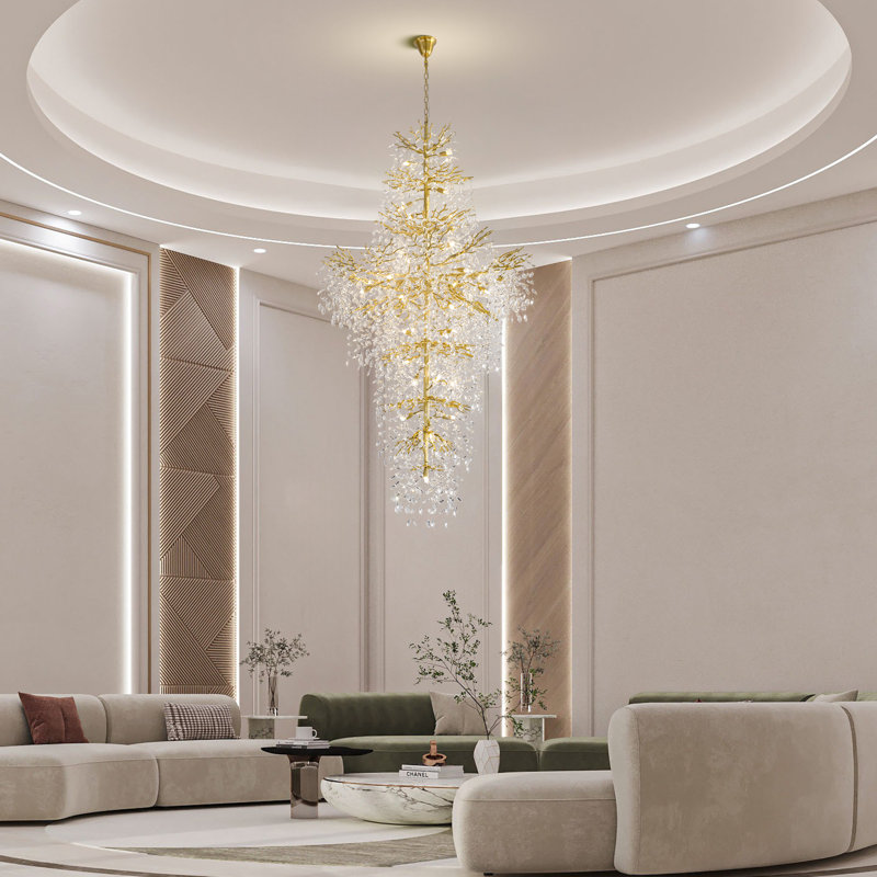 Lustre luxueux en cristal à deux niveaux pour escalier K9, H 90,55 po x l 47,24 po x P 47,24 po, 2, 38 lumières