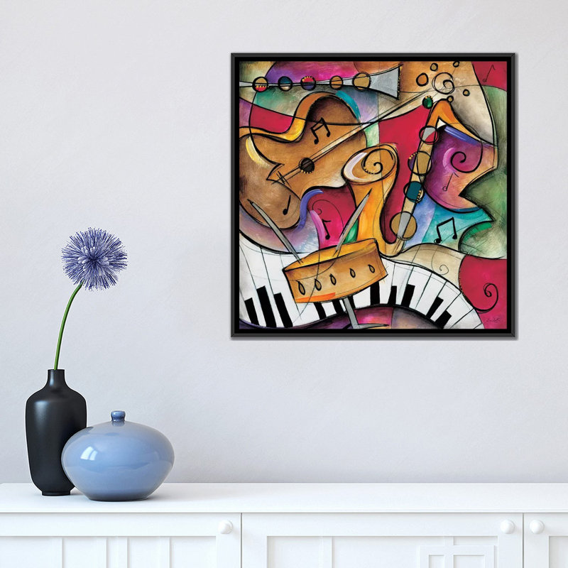 «Jazz It Up II» par Eric Waugh, impression sur toile, H 18 po x l 18 po x P 1,5 po, Toile avec cadre flottant noir