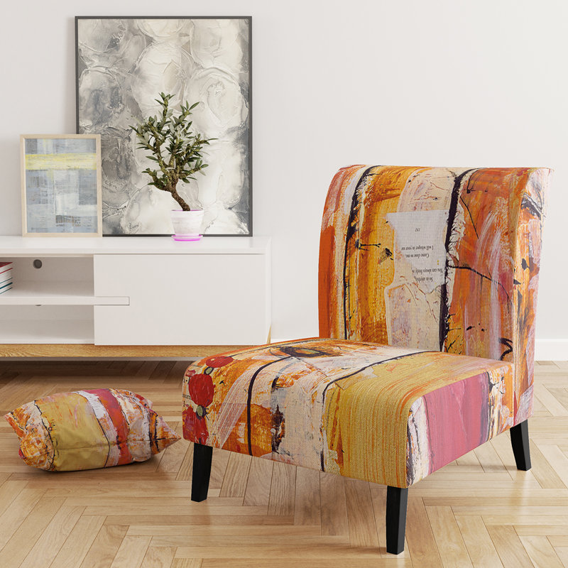 Abstract Colorful Upholstered Slipper Chair - Modern Velvet Accent Chair, Orange/Pink