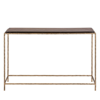 Console François grand format avec plateau en verre recyclé et pied en fer